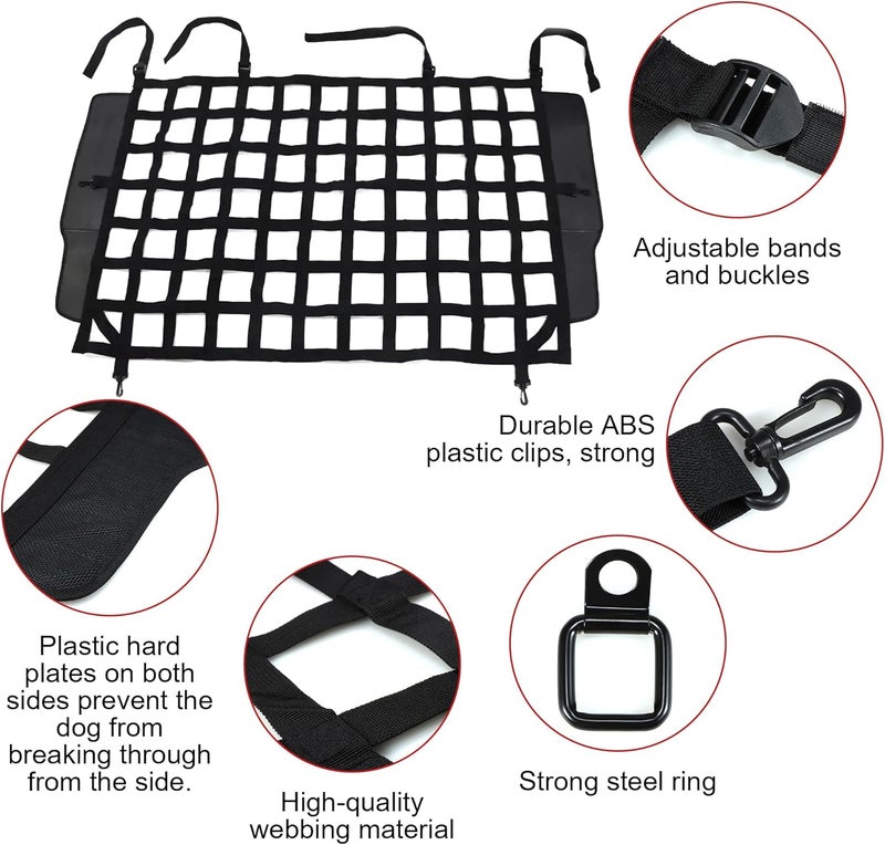 G Dog Barrier Rear Cargo Net Compatible with Jeep Wrangler Accessories JK JL Unlimited Sahara 4-Door 2007-2025, Safety Mesh Pet Divider for Medium, Large Pets, Easy to Install - Image 3